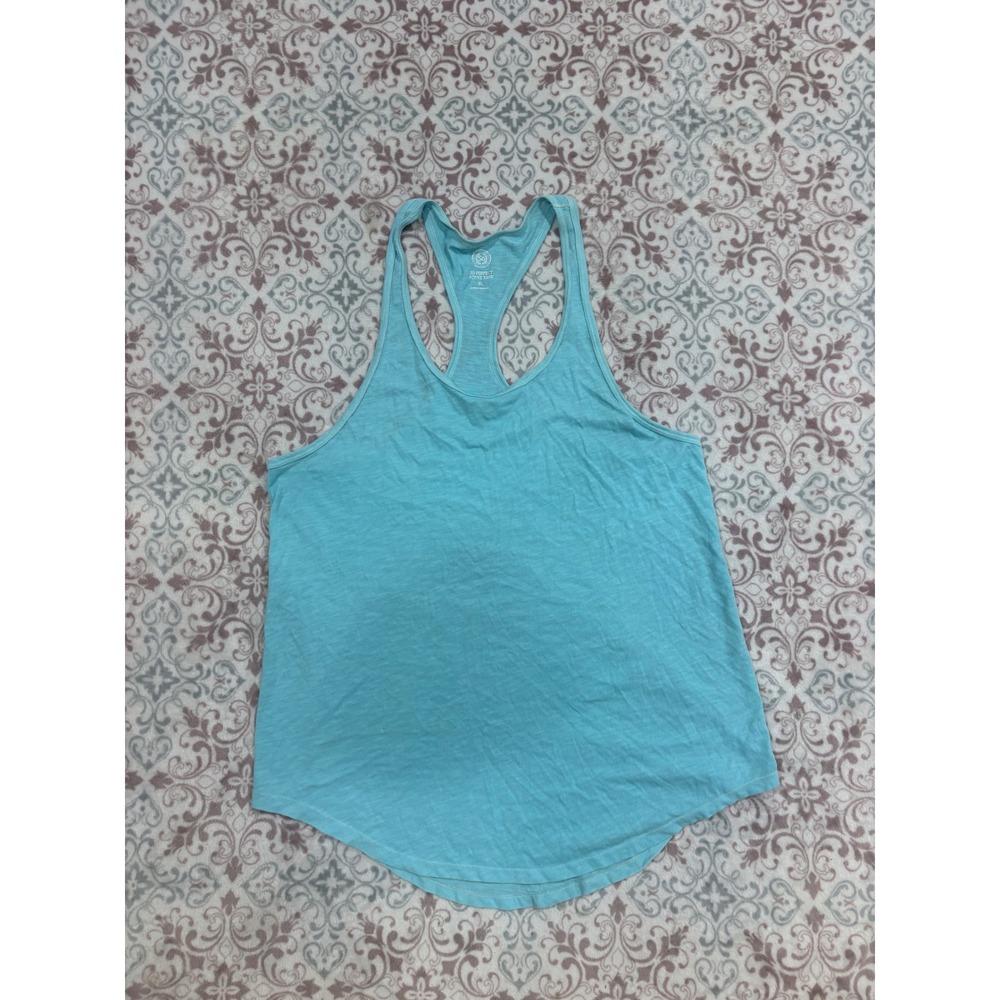 SO Perfect Active Tank Top XL Turquoise Blue Racerback Curved Hem Slub Knit